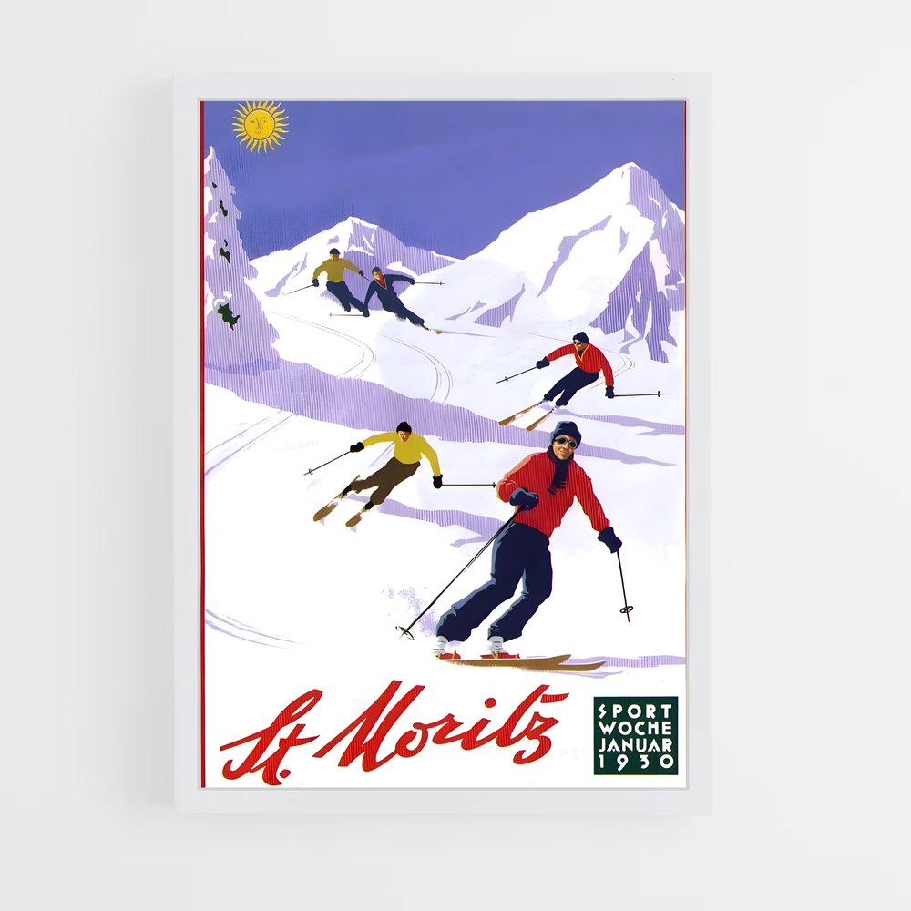 Poster Ski à St Moritz – affiche Jeux Olympiques (vue 3)